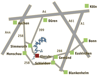 karte anfahrt appartement wiesental, simmerath / einruhr, rursee - eifel